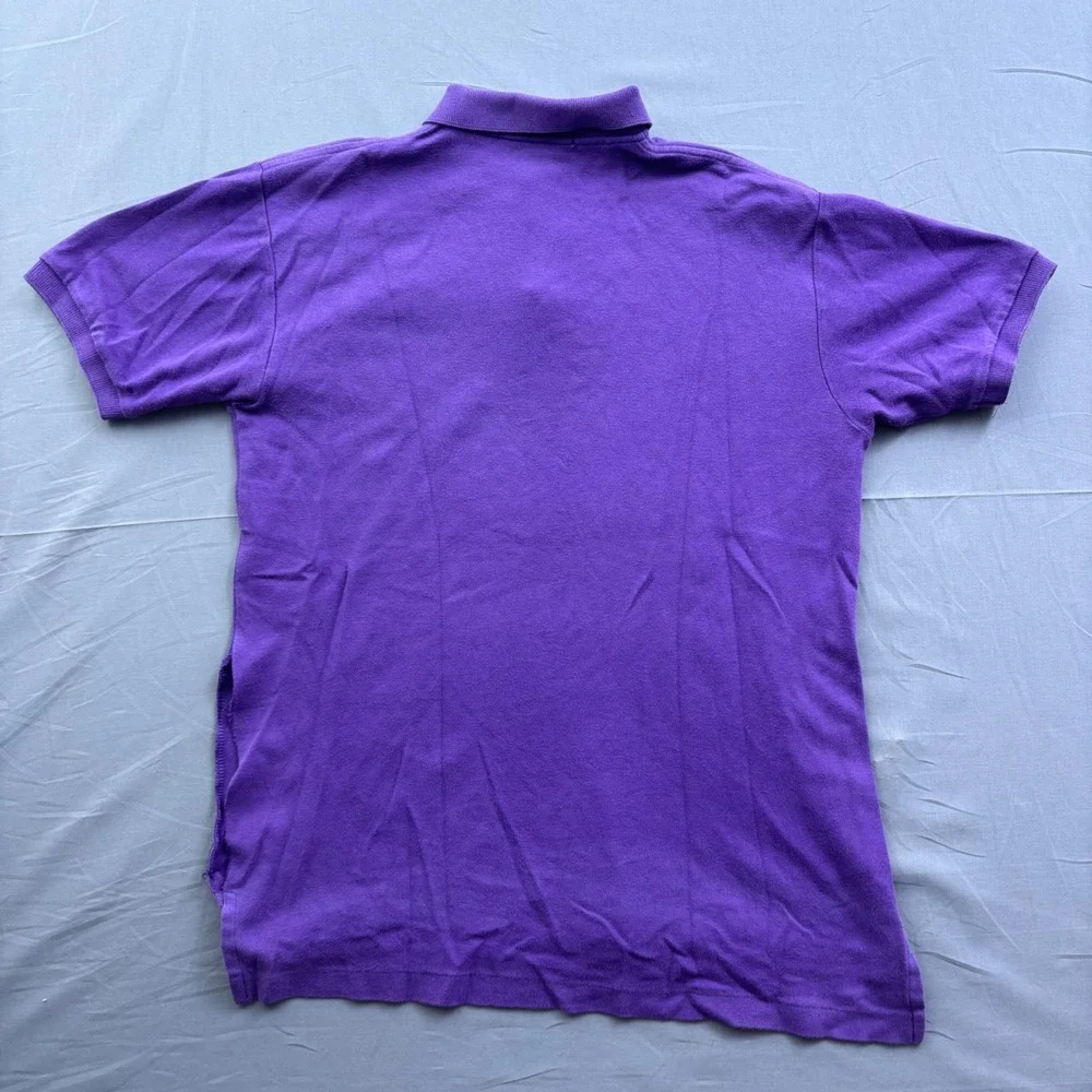 Ralph Lauren Mens Polo Shirt Large Purple Short Sleeve Cotton Pique Distressed